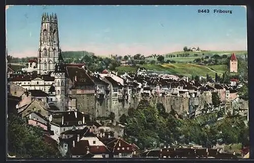 AK Fribourg, Teilansicht mit Kirche