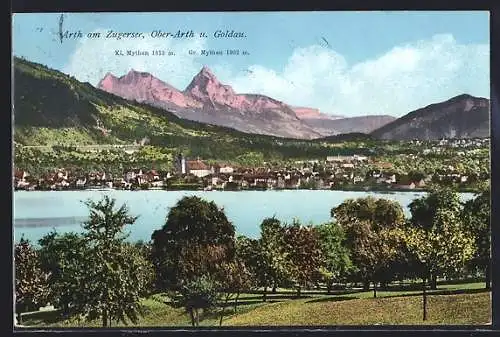AK Arth am Zugersee, Teilansicht mit Ober-ARth und Goldau, Kl. Mythen und Gr. Mythen