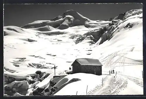 AK Saas-Fee /Wallis, Berggasthaus Langfluh und Allalinhorn im Schnee