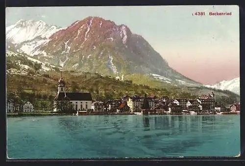 AK Beckenried, Uferpartie mit Kirche