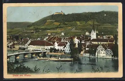 AK Stein am Rhein, Uferpartie mit Brücke