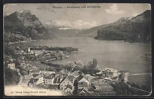 AK Weesen, Ortsansicht mit Badeanstalt von Hotel du Lac