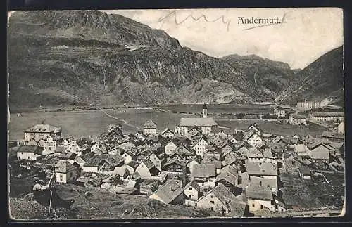 AK Andermatt, Teilansicht mit Bergen