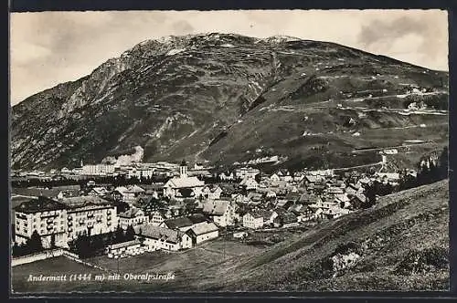 AK Andermatt, Teilansicht mit Oberalpstrasse
