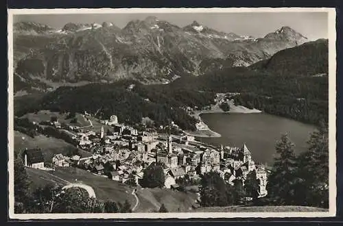 AK St. Moritz, Teilansicht gegen Piz Langueard