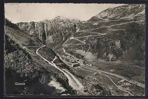 AK Gletsch, Panorama mit Strassenpartien