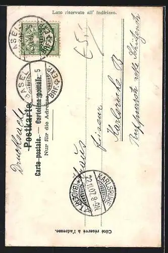 AK Basel, Rathaus mit Strasse aus der Vogelschau