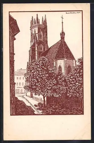 Künstler-AK Fribourg, La cathedrale de St-Nicolas