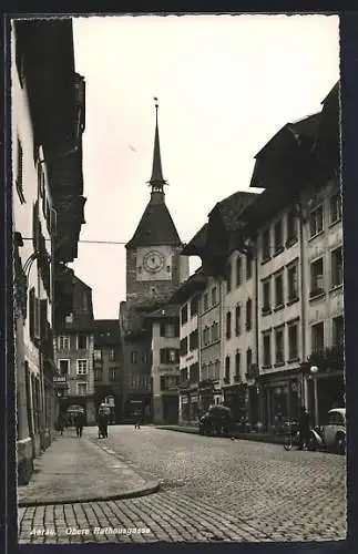 AK Aarau, Obere Rathausgasse, Strassenpartie mit Turm