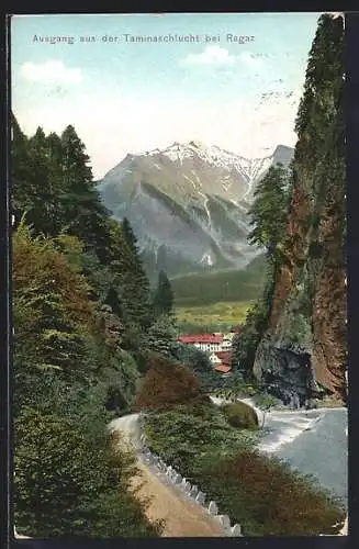 AK Ragaz, Ausgang aus der Taminaschlucht aus der Vogelschau