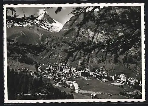 AK Zermatt, Gesamtansicht mit Matterhorn aus der Vogelschau