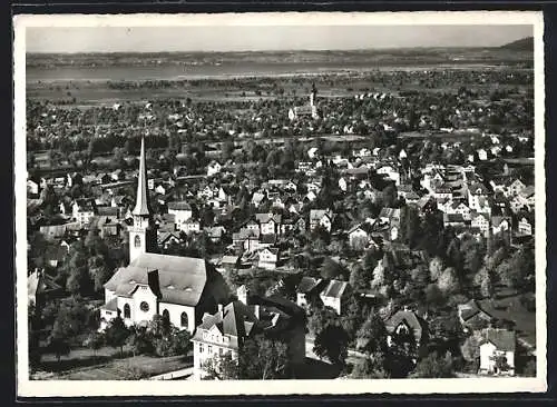 AK St. Margrethen, Ortsansicht mit Kirche und Bodensee aus der Vogelschau