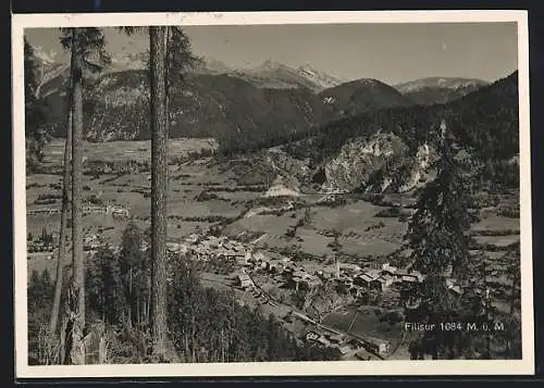 AK Filisur, Gesamtansicht mit Bergpanorama aus der Vogelschau