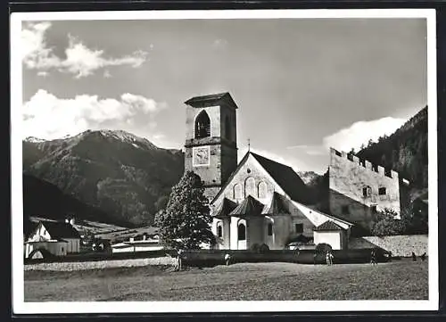 AK Müstair /Graubünden, Klosterkirche St. Johann mit Umgebung