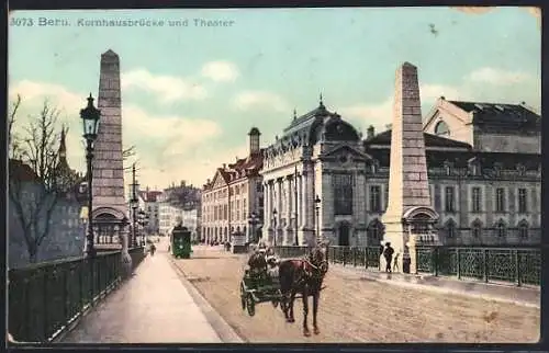 AK Bern, Kornhausbrücke und Theater mit Strassenbahn