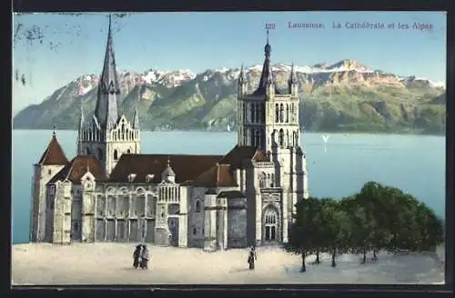 AK Lausanne, La Cathedrale et les Alpes