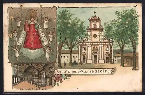 Lithographie Mariastein, Kirche und unterirdische Gnadenkapelle