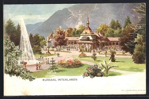 Künstler-AK Interlaken, Kursaal mit Anlagen
