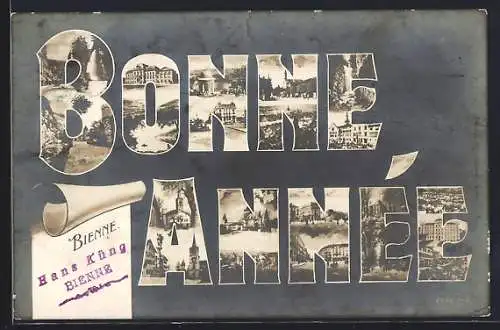AK Bienne, Ortsansichten im Neujahrsgruss