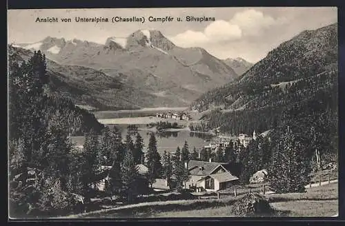 AK Campfer, Ort und Silvaplana von Unteralpina /Chasellas aus