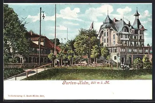 AK Gurten-Kulm, Partie am Hotel Gurten-Kulm, Gäste im Garten, um 1900