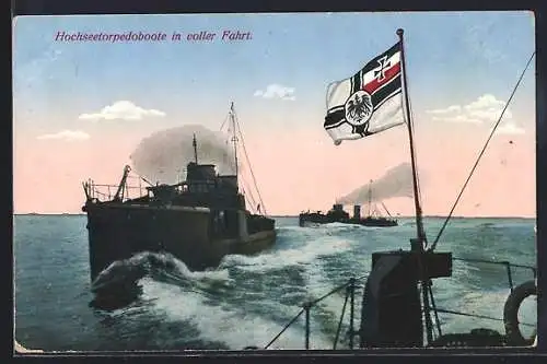 AK Hochseetorpedoboote in voller Fahrt