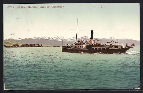 AK Lindau i. B., Dampfer Königin Charlotte die Bodenseeinsel anfahrend