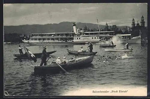 AK Salondampfer Stadt Zürich im Hafen