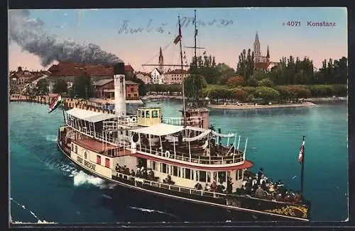 AK Konstanz, Salondampfer Stadt Bregenz verlässt den Hafen