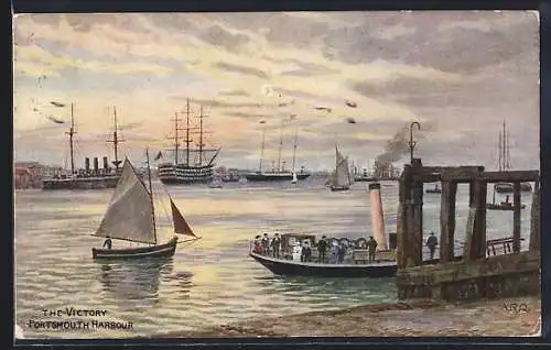 Künstler-AK Portsmouth, Harbour, The Victory