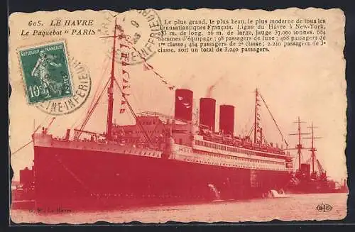 AK Le Havre, Paquebot Paris im Hafen