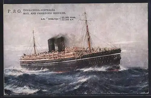 Künstler-AK S.S. Mooltan bei hohem Wellengang