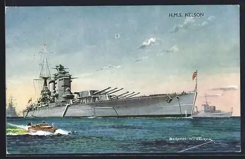 Künstler-AK HMS Nelson in Fahrt