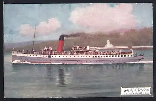 AK Passagierschiff T.S. Aralanta fährt Küste entlang, G. & S.W.Ry. Co`s
