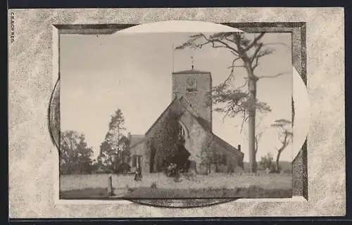 AK Leathley, Kirche mit Bäumen, Passepartout