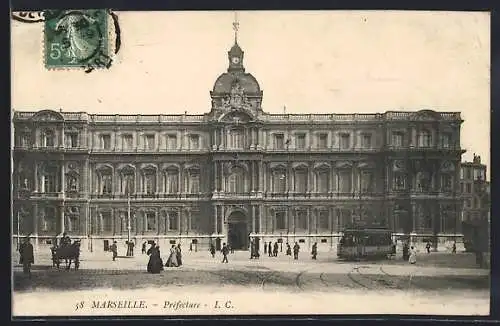 AK Marseille, Préfecture, Strassenbahn
