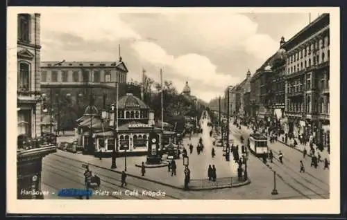 AK Hannover, Platz mit Cafe Kröpcke und Strassenbahn