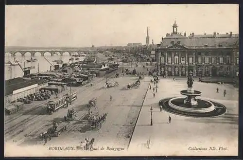 AK Bordeaux, Le Quai de Bourgogne, Strassenbahn