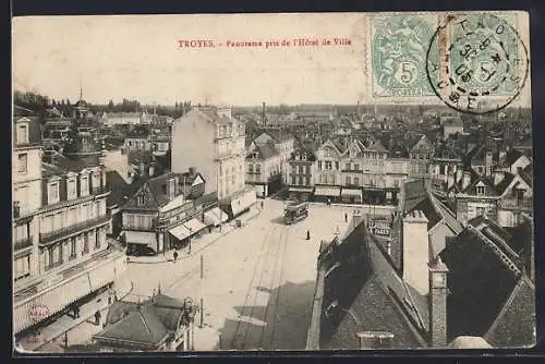 AK Troyes, Panorama pris de l`Hôtel de Ville, Strassenbahn