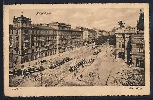 AK Wien, Heinrichshof, Opern-Ring mit Strassenbahn