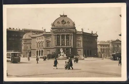 AK Wien, Deutsches Volkstheater mit Strassenbahn