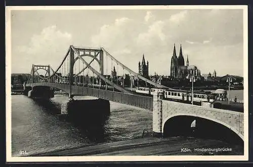 AK Köln, Hindenburgbrücke mit Strassenbahn