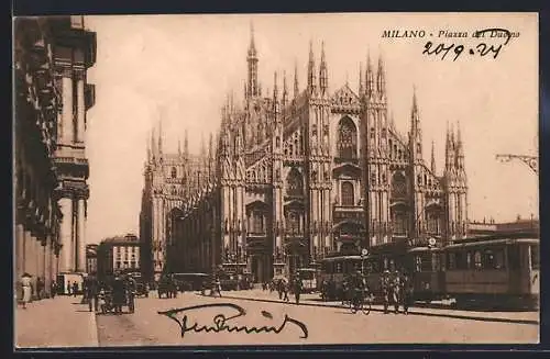 AK Milano, Piazza del Duomo, Strassenbahn