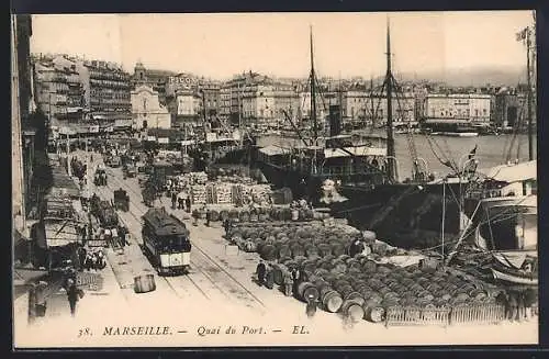 AK Marseille, Quai du Port, Strassenbahn