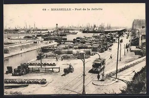 AK Marseille, Port de la Joliette, Strassenbahn