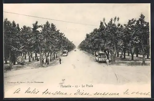 AK Marseille, Le Prado, Strassenbahn