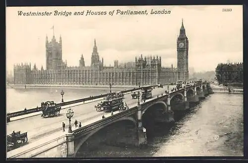 AK London, Westminster Bridge and Houses of Parliament, Strassenbahn