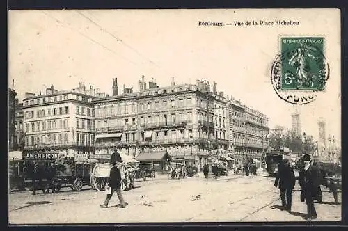 AK Bordeaux, Vue de la Place Richelieu, Strassenbahn