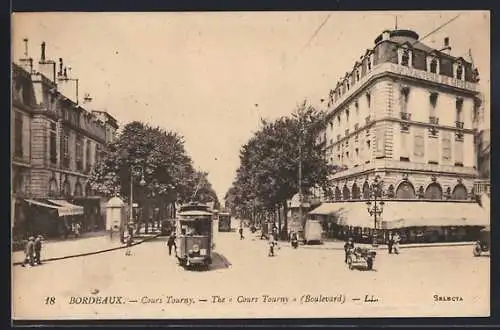 AK Bordeaux, Cours Tourny, Strassenbahn
