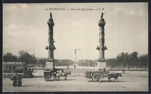 AK Bordeaux, Place des Quinconces, Strassenbahn